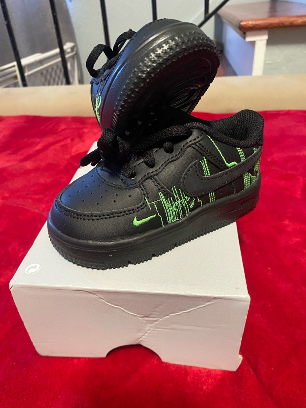 Nike Black Kids' Sneakers with Neon Green Stitching